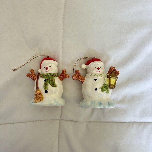 Other - Vintage 1980s Lot Of 2 Christmas Snowman Figurines Ornament Taiwan Hand Painted